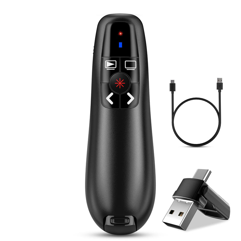 2-in-1 USB Type C Presentation Clicker, Clicker for PowerPoint Presentations, Rechargeable Wireless Presenter Remote, Pointer RF 2.4GHz USB PowerPoint Clicker Slide Advancer with Volume Control F05 RECHARGEABLE USB-C