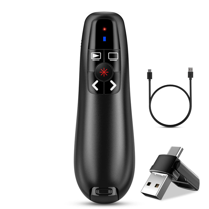 [AUSTRALIA] - 2-in-1 USB Type C Presentation Clicker, Clicker for PowerPoint Presentations, Rechargeable Wireless Presenter Remote, Pointer RF 2.4GHz USB PowerPoint Clicker Slide Advancer with Volume Control F05 RECHARGEABLE USB-C 