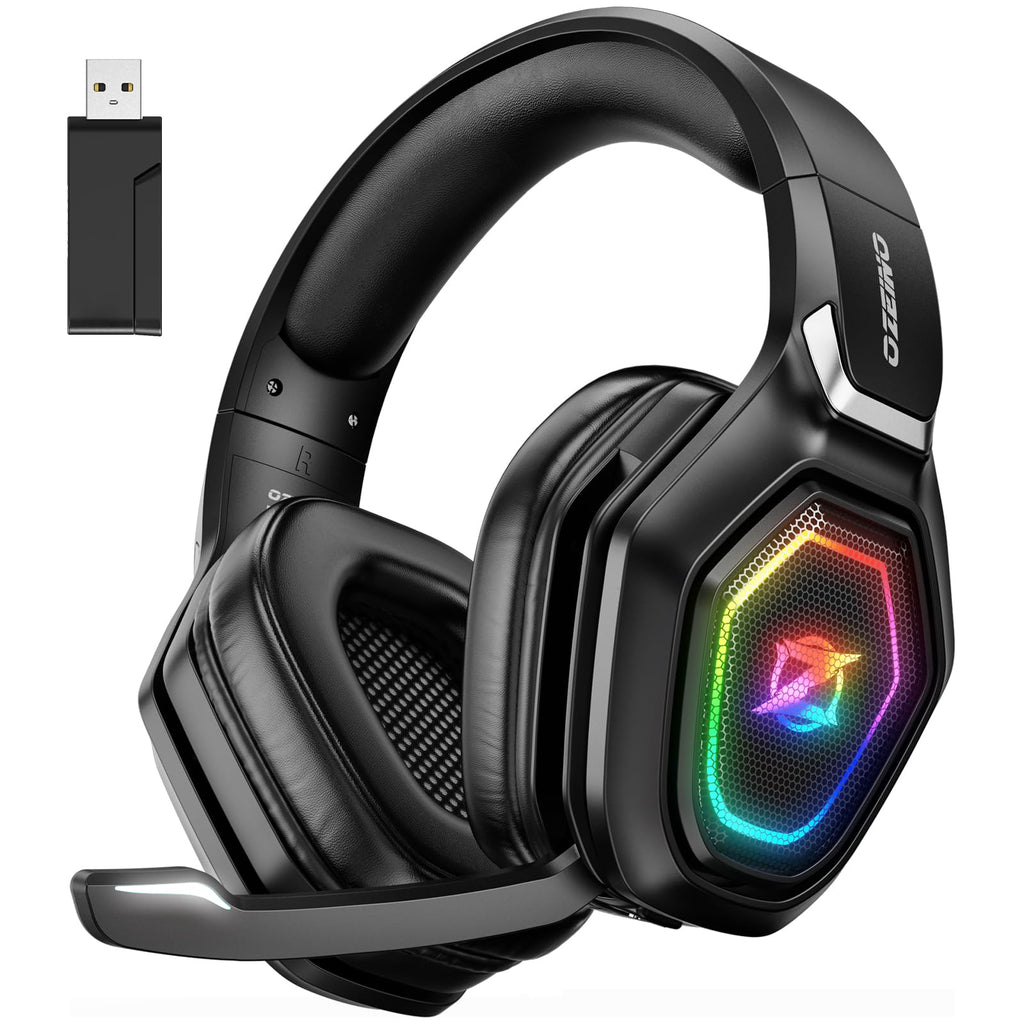 2.4GHz Wireless Gaming Headset with Microphone, 2.4G USB & Type C Transmitter - 30h Battery Life - RGB Lighting Gaming Headphones for PS5, PS4, PC, Phone Black