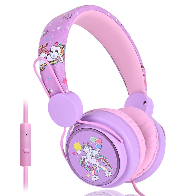 Kids Headphones for School, Wired Unicorn Headphones for Kids with Microphone, Adjustable Headband, 3.5mm Jack Wired Girls Headphones for Learning Travel Xmas Gift (Purple) Purple