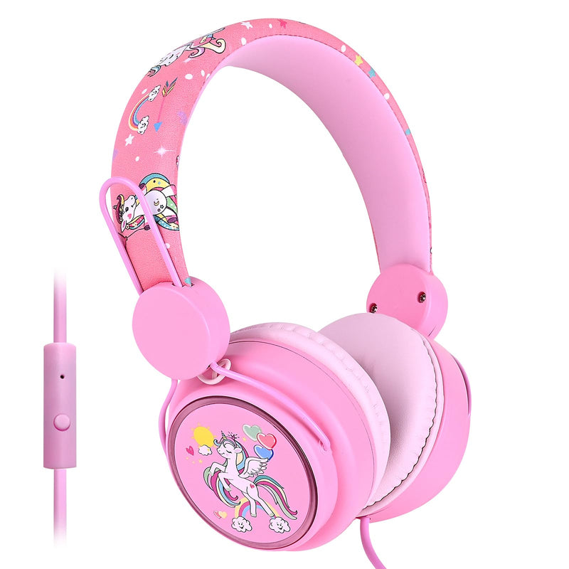 Kids Headphones for Girls, Cute Unicorn Headphones for Kids with Microphone, Adjustable Headband, 3.5mm Jack Wired Girls Headphones for School Travel Xmas Gift (Pink) Pink