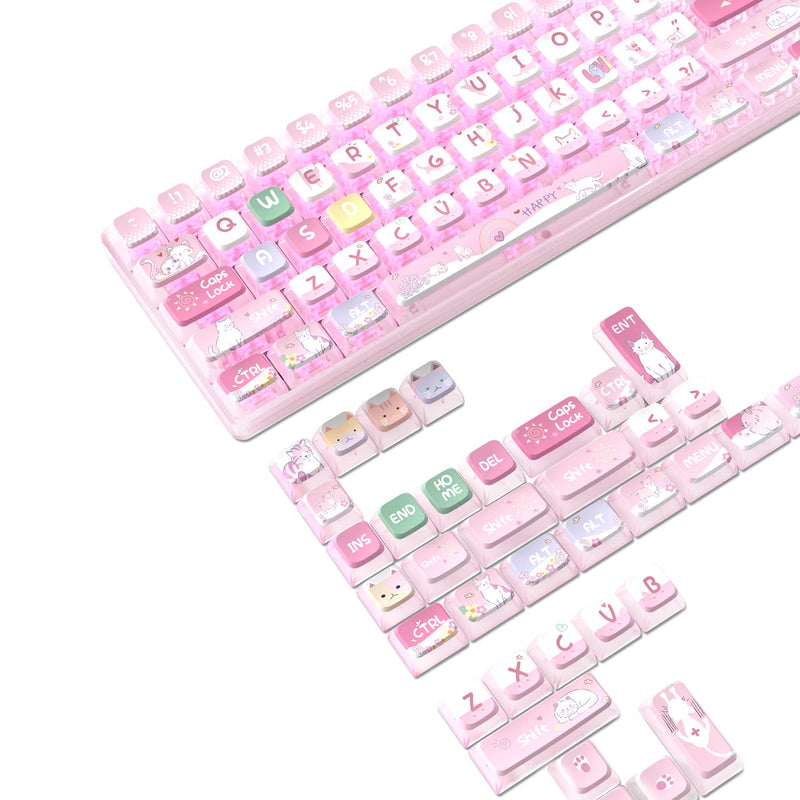 120 Key PBT Pudding Keycap Set ASA Profile with Transluscent PC Layer Dye-Sub Cute Cat Theme for 61/84/87/98/100/104Key TKL Cherry MX Gateron Kailh Cross Type Switch ANSI Mechanical Keyboard DIY(Pink) Pink