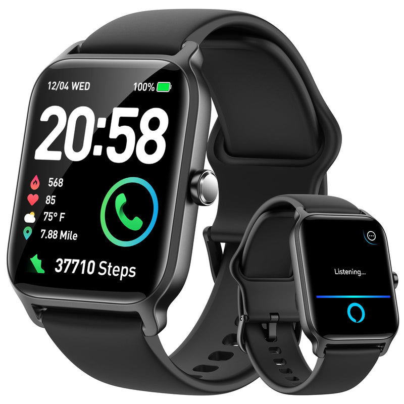 Fitpolo Smart Watches for Men Android & iPhone, Alexa Built-in [1.8" HD Screen] IP68 Waterproof Fitness Watch with Bluetooth Call (Answer/Make), Heart Rate/Sleep/SpO2 Monitor, 105+ Sports Tracker Black