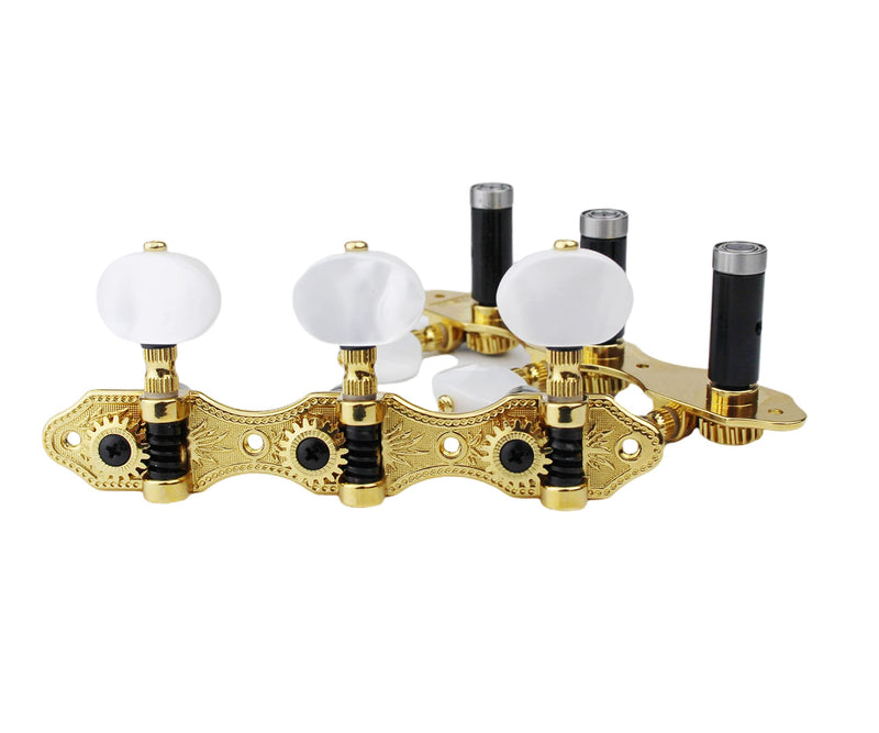 [AUSTRALIA] - Guyker Classical Guitar Tuners, 1:18 Ratio Open Frame Style Acoustic Guitar Tuning Keys Steel String Pegs Machine Heads 2 Planks (3+3) (Gold, Oval White Jade Button) 