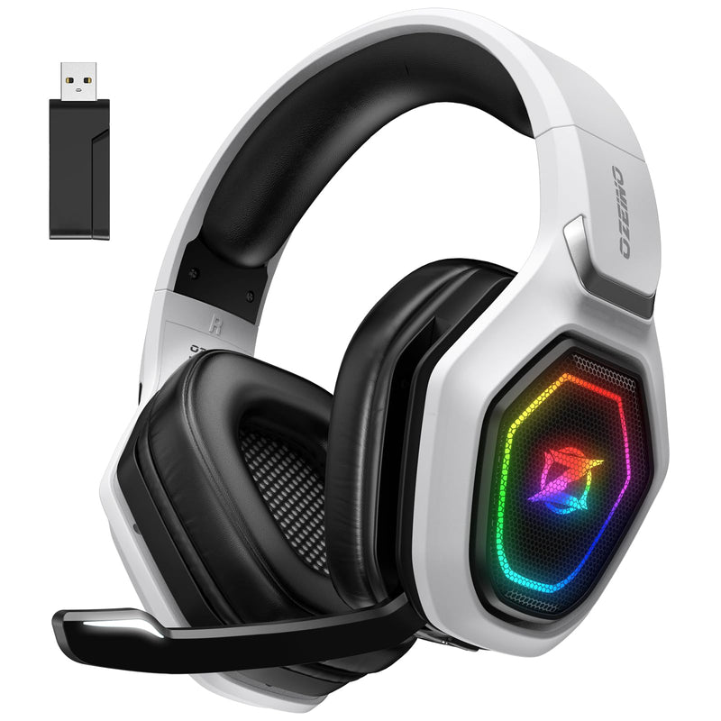 2.4GHz Wireless Gaming Headset for PC, PS5, PS4 - Lossless Audio USB & Type-C Ultra Stable Gaming Headphones with Flip Microphone, 30-Hr Battery Gamer Headset for Switch, Laptop, Mobile, Mac White