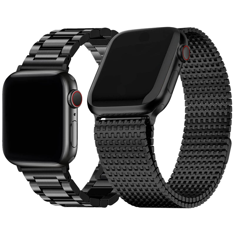 Fullmosa Compatible Stainless Steel Apple Watch Band 44mm/45mm/42mm Black with Case & Compatible Mesh Apple Watch Band 44mm/45mm/42mm with Case,Black