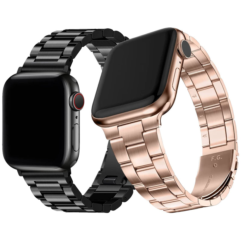 Fullmosa Compatible Stainless Steel Apple Watch Band 38mm/40mm/41mm Black with Case & Compatible Upgarded Metal Apple Watch Band 38mm/40mm/41mm with Case,Rose Gold