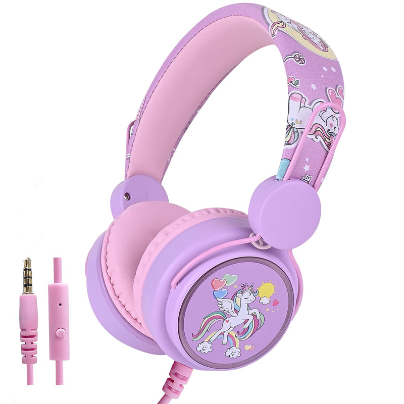 Unicorn Kids Headphones with Microphone, 85dB Wired Girls Headphones for Kids School/Christmas/Birthday/Children's Day (Purple) Purple