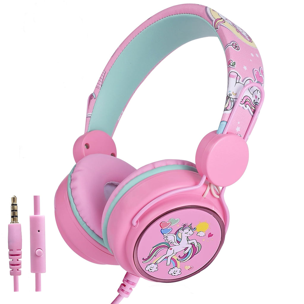 Unicorn Kids Headphones with Microphone, 85dB Wired Girls Headphones for Kids School/Christmas/Birthday/Children's Day (Pink) Pink