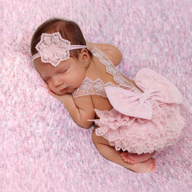 [AUSTRALIA] - Newborn Photography Outfits Girl Newborn Photography Props Lace Romper Newborn Baby Photo Shoot Outfits Girls Photo Props YLSTEED (Strap Style - Pink) Strap Style - Pink 