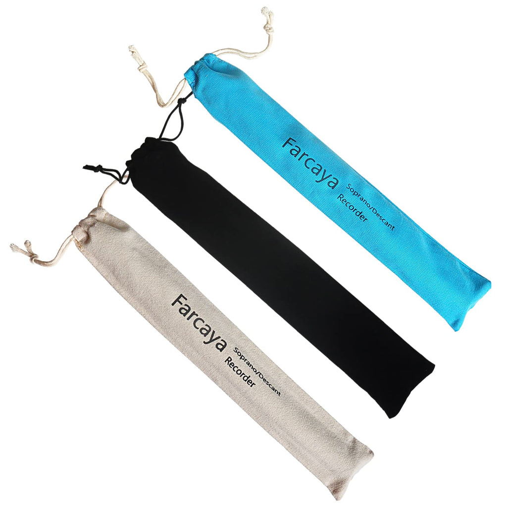 Recorder Case Bag Only for Kids Students Soprano Descant Recorder Instrument Flute Storage Pouch Cotton Velvet 3Pack (White+Blue+Black) White+Blue+Black