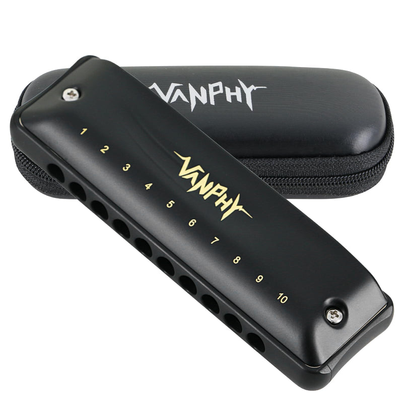 [AUSTRALIA] - Harmonica VANPHY C Harmonica 10 Holes 20 Tones Blues Diatonic Mouth Organ for Kids Beginners Students Adults & Professionals with Case（Black） Black 