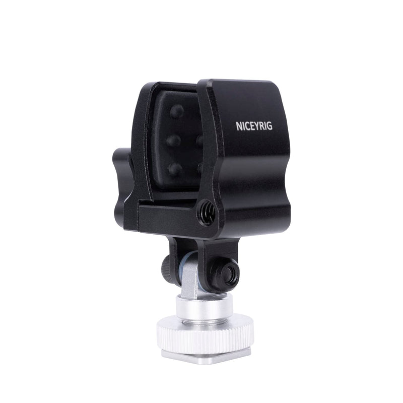 NICEYRIG Shock-proof Shotgun Microphone Holder with 18.5-35 mm Adjustable Clamp, Microphone LED Flashlight Aluminum Holder for Camera, Cage Rig, Tripod - 549