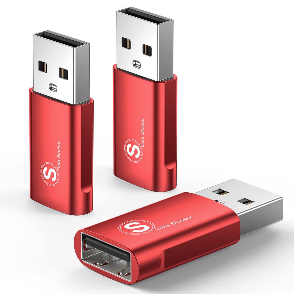 USB Data Blocker, (3-Pack) sweguard USB-A Defender Only for Quick Charge, Protect Against Juice Jacking, Refuse Hacking Provide Safe Charging- Red USB A to USB A 3