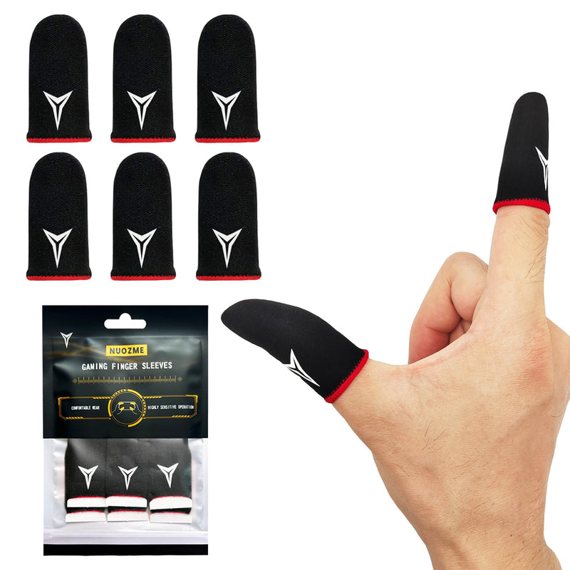 6 Pack Mobile Phone Gaming Finger Sleeves, Nuozme Finger Sleeves Compatible with All Touchscreen Devices, 0.15mm Superconducting Nanofibers, Smooth Feel, Anti-Sweat, Extremely Thin, Red Edge Red Edge (6 PCS )