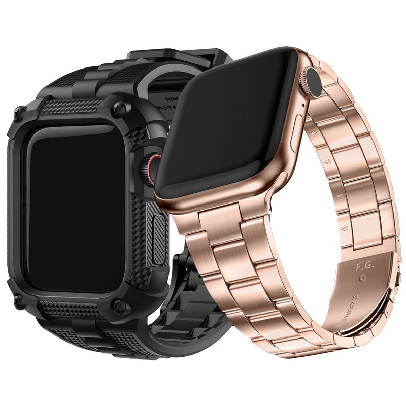 Fullmosa Compatible Stainless Steel Apple Watch Band 40mm Black with case & Compatible Upgraded no Tool Needed Metal Apple Watch Band 40mm Rose gold