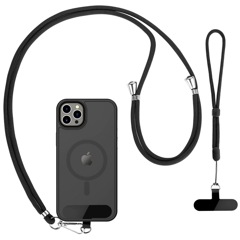 CACOE Cell Phone Lanyard 2 Pack-1× Adjustable Neck Strap,1× Wrist Strap,2× Pads,Universal Crossbody,Multifuctional Compatible with Most Smartphones(Black) Black