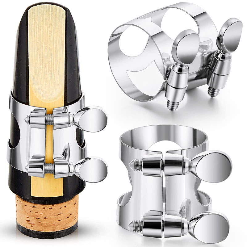 Treela 4 Pcs Clarinet Ligature Clarinet Mouthpiece Ligature Silver Clarinet Mouthpiece Ligature B Flat with Adjustable Screws Bb Clarinet Ligature for Clarinet Mouthpiece Woodwinds Instrument
