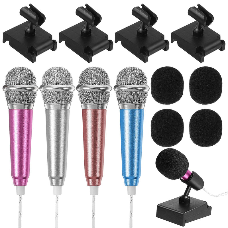 Milisten 4 Sets Mini Microphone, Karaoke Tiny Microphone, Portable Asmr Microphone with Clip Stand and Wind Muffs, Universal 3.5mm Connector for Phone, Laptop Chatting and Singing
