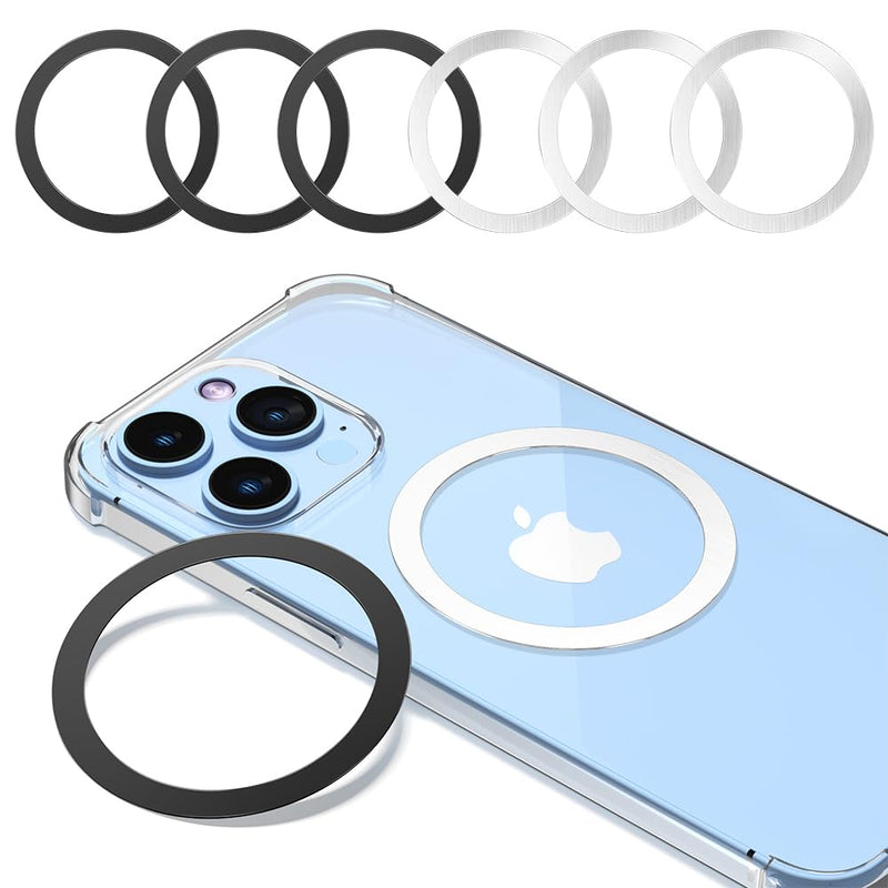 Magnetic Wireless Charging Magsafe Ring-6 PCS,Ultra-Thin(0.4mm) Magsafe Sticker, Compatible with iPhone 15/14/13/12 Series,Samsung Galaxy,Google Pixel Series,Magsafe Accessories-3Black&3Silver Black&silver 6pcs
