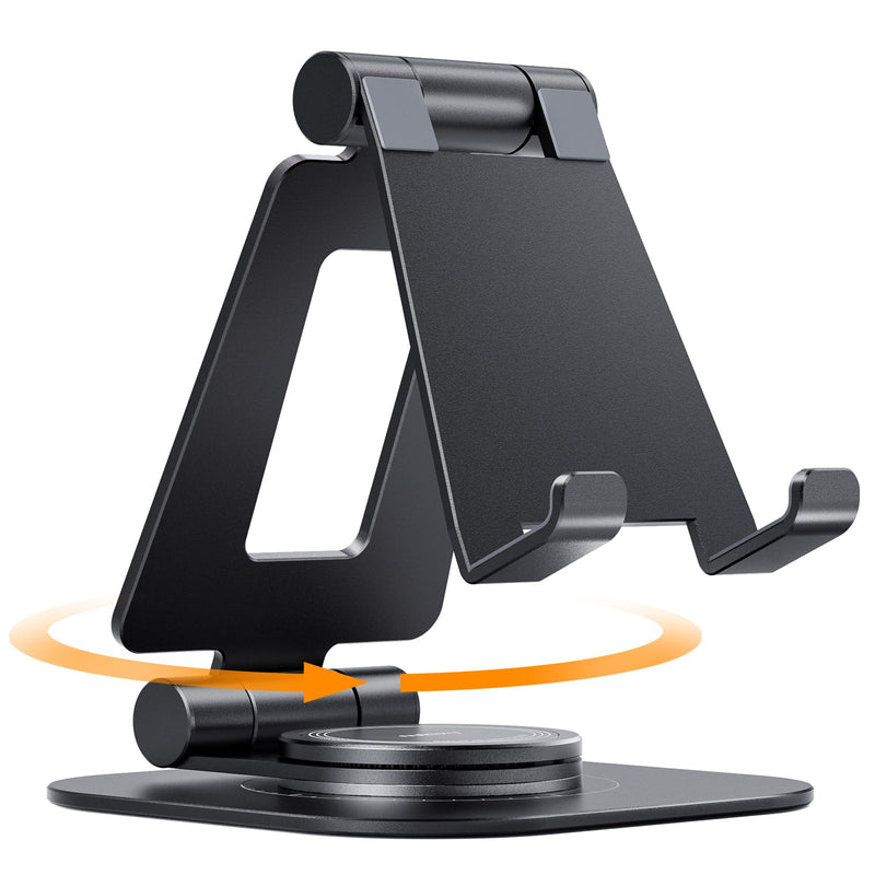 Nulaxy 360 Rotating Cell Phone Stand, Fully Adjustable Foldable Desktop Phone Holder Cradle Dock, Thick Case Friendly, Compatible with All Phones, Nintendo Switch, Black A-Black