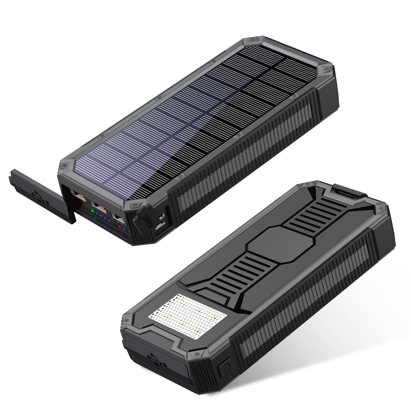 Power-Bank-Solar-Charger - 30000mAh Solar Power Bank, PD 20W Quick Charge,Drop-Proof Waterproof Dustproof Built-in LED Flashlight for iPhone, Tablet, Samsung and More USB Device(Black) Black