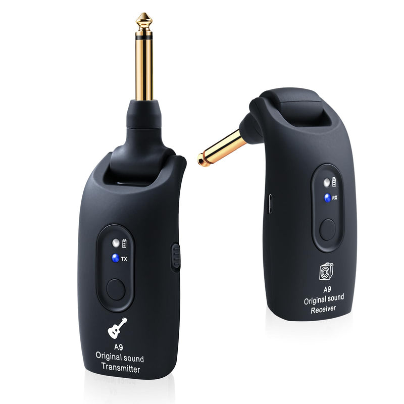 [AUSTRALIA] - 2.4GHz Wireless Guitar System Rechargeable Audio Wireless Transmitter Receiver for Guitar Bass Electric Instruments,Over 30m/100 Feet Transmission,270°Rotatable,4hours Woring Time（A9 Black） 