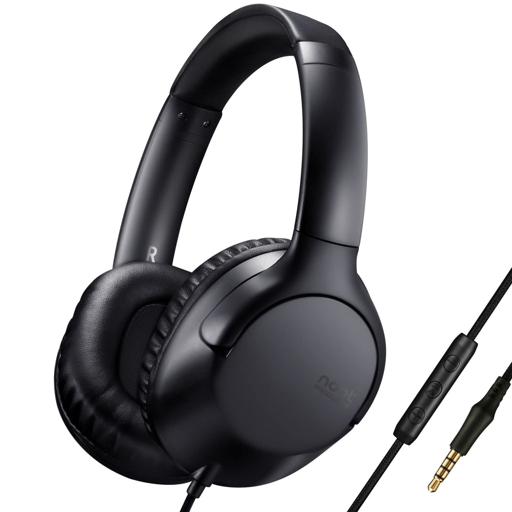 noot products A319 Over The Ear Wired Headphones with Volume Control, Microphone, Adjustable Headband and 3.5mm Audiojack (Black)