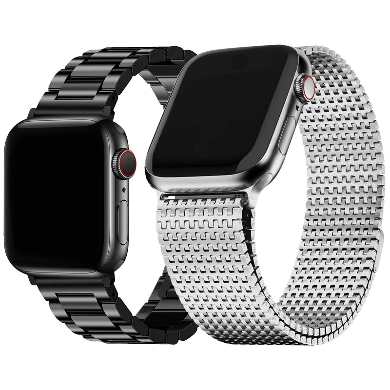 Fullmosa Compatible Stainless Steel Apple Watch Band 38mm/40mm/41mm Black with Case & Compatible Mesh Apple Watch Band 38mm/40mm/41mm with Case,Silver
