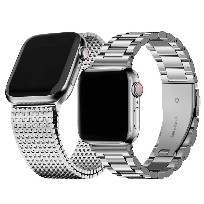 Fullmosa Compatible Mesh Apple Watch Band 38mm/40mm/41mm Silver with Case & Compatible Metal Apple Watch Band 38mm/40mm/41mm with Case,Silver