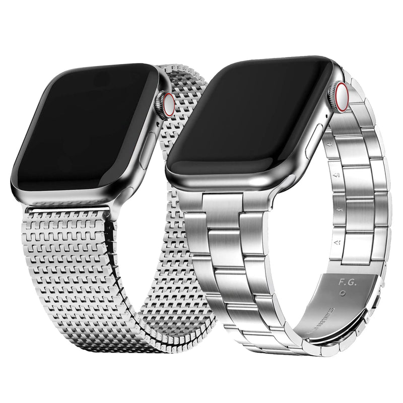 Fullmosa Compatible Mesh Apple Watch Band 38mm/40mm/41mm Silver with Case & Compatible No Tool Metal Apple Watch Band 38mm/40mm/41mm with Case,Silver