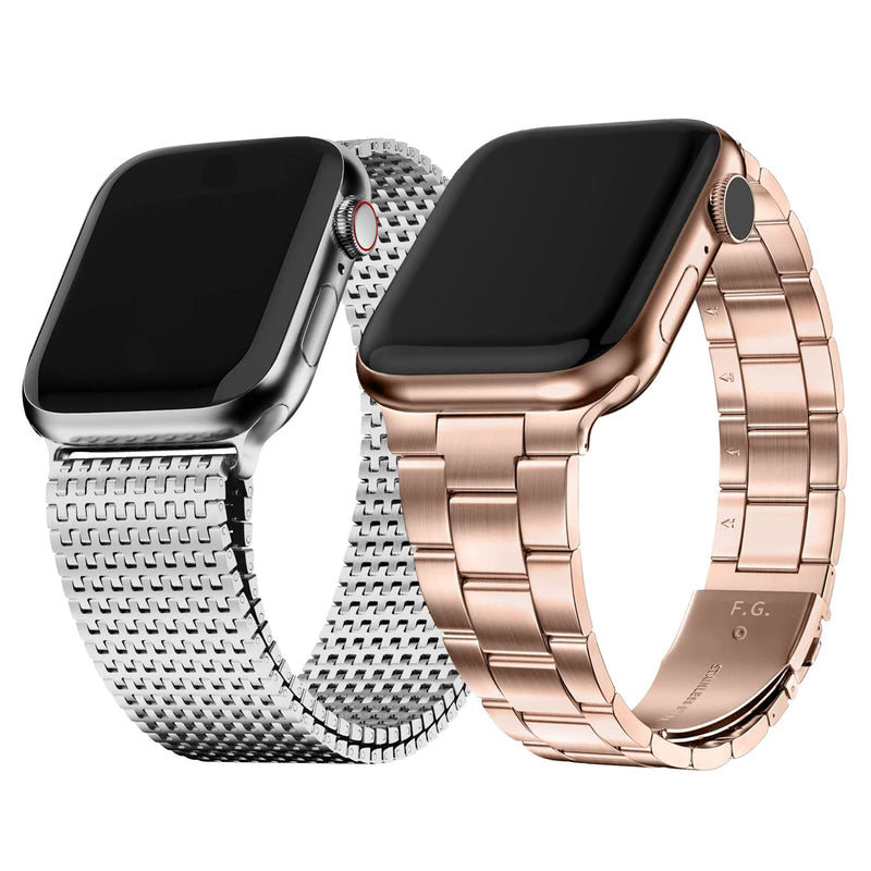Fullmosa Compatible Mesh Apple Watch Band 38mm/40mm/41mm Silver with Case & Compatible No Tool Metal Apple Watch Band 38mm/40mm/41mm with Case,Rose Gold