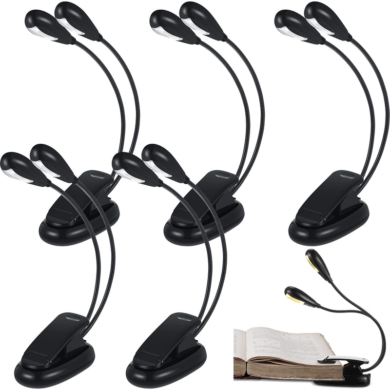 6 Pcs Music Stand Clip on Reading Light USB and AAA Battery Operated LED Book Lights in Bed 3 Brightness Levels Ideal for Musician, Piano Player, Kids, AAA Battery Not Included (Dual Arms) Dual Arms