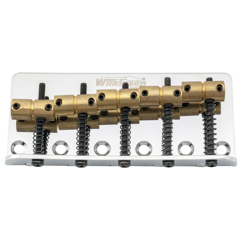 Wilkinson 72mm (2-53/64 Inch) 5-String Bass Bridge Vintage Brass Saddles for Precision/Jazz Bass, Chrome