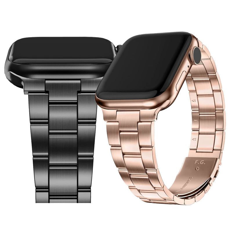 Fullmosa No-Tool Needed Compatible Apple Watch Band with Case 49mm 45mm 44mm 42mm Black & Rose Gold