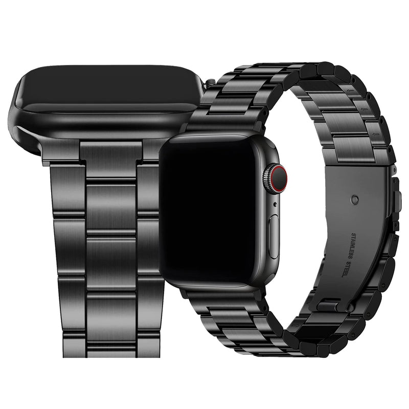 Fullmosa No-Tool Needed Compatible Apple Watch Band with Case 49mm 45mm 44mm 42mm Black Stainless Steel iWatch Band with Case
