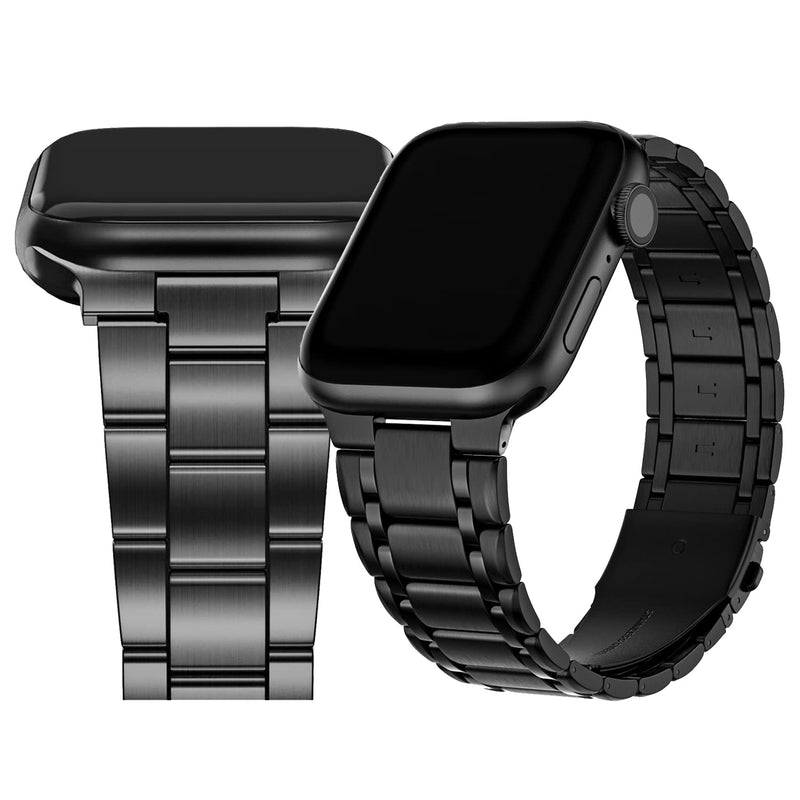 Fullmosa No-Tool Needed Compatible Apple Watch Band with Case 49mm 45mm 44mm 42mm Black & Stainless Steel iWatch Band with Case 49mm 45mm 44mm 42mm Black