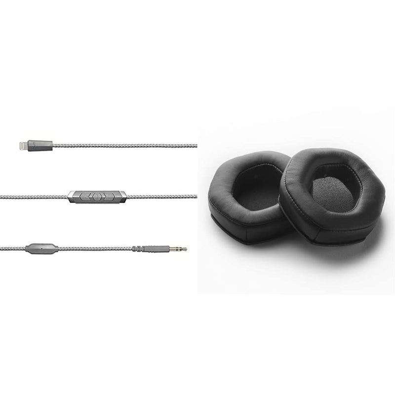 V-MODA Speakeasy DAC/AMP 3-Button Lightning Cable - Grey & XL Black Memory Cushions Lightning Cable + Memory Cushions