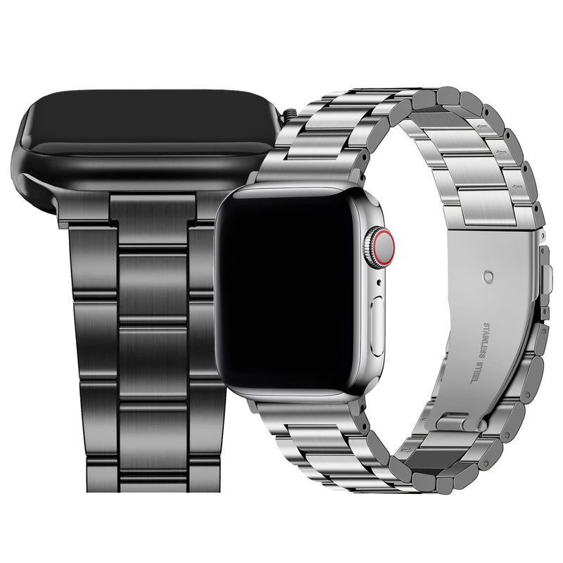Fullmosa No-Tool Needed Compatible Apple Watch Band with Case 41mm 40mm 38mm Black Stainless Steel iWatch Band with Case 38mm 40mm 41mm Silver