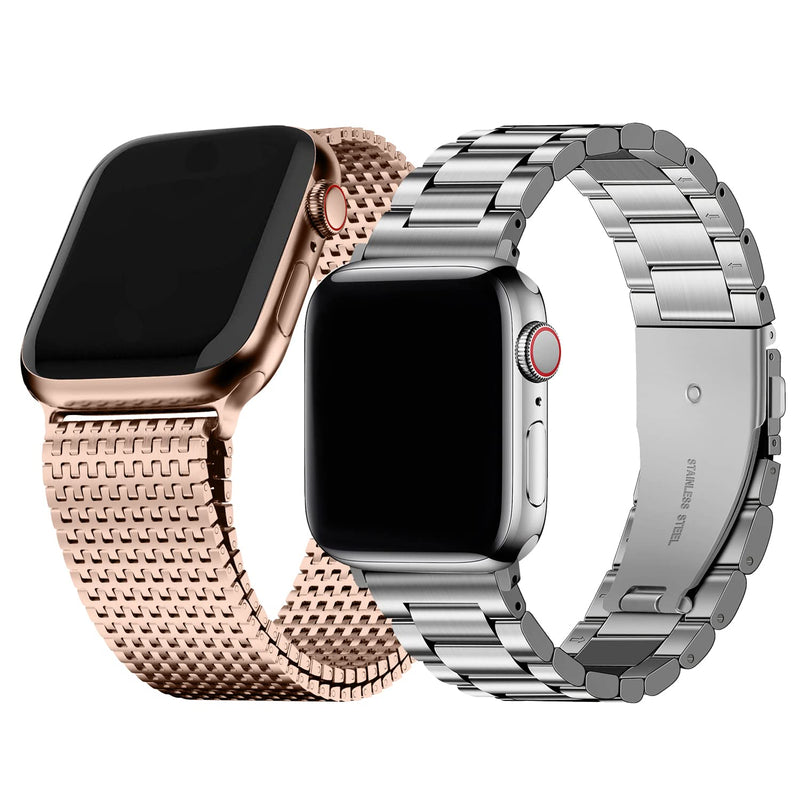 Fullmosa Compatible Mesh Apple Watch Band 44mm/45mm/42mm Silver with Case & Compatible Metal Apple Watch Band 44mm/45mm/42mmwith Case,Silver