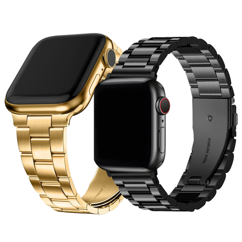 Fullmosa No-Tool Needed Band Compatible Apple Watch Band with Case 49mm 45mm 44mm 42mm Golden & Stainless Steel iWatch Band with Case 42mm 44mm 45mm Black