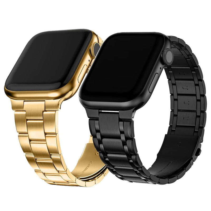 Fullmosa No-Tool Needed Band Compatible Apple Watch Band with Case 41mm 40mm 38mm Golden & Stainless Steel iWatch Band with Case 38mm 40mm 41mm Black