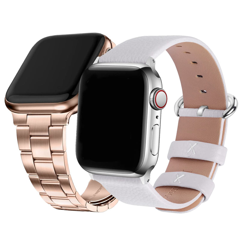 Fullmosa No-Tool Needed Band Compatible Apple Watch Band with Case 49mm 45mm 44mm 42mm Rose Gold & Women Band Strap with Silver Buckle 44mm 42mm 45mm White