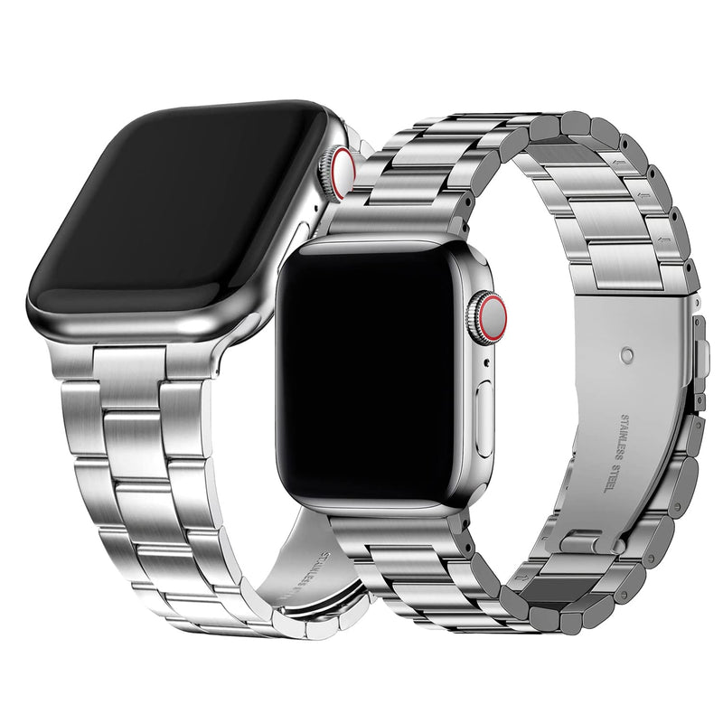 Fullmosa No-Tool Needed Band Compatible Apple Watch Band with Case 49mm 45mm 44mm 42mm Silver & Stainless Steel iWatch Band with Case 42mm 44mm 45mm Silver