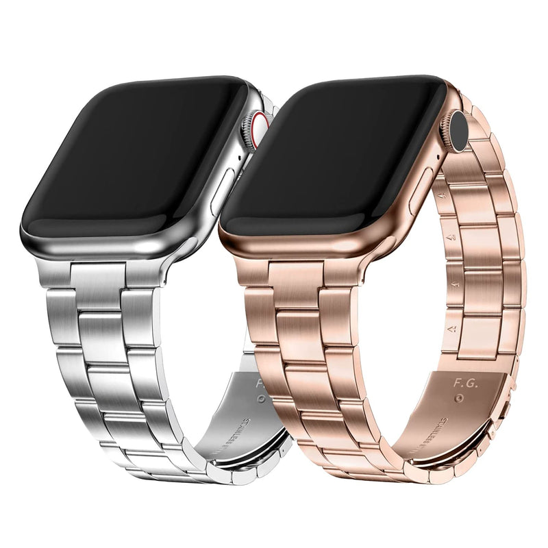 Fullmosa 25.99 No-Tool Needed Band Compatible Apple Watch Band with Case 49mm 45mm 44mm 42mm Silver & Rose Gold