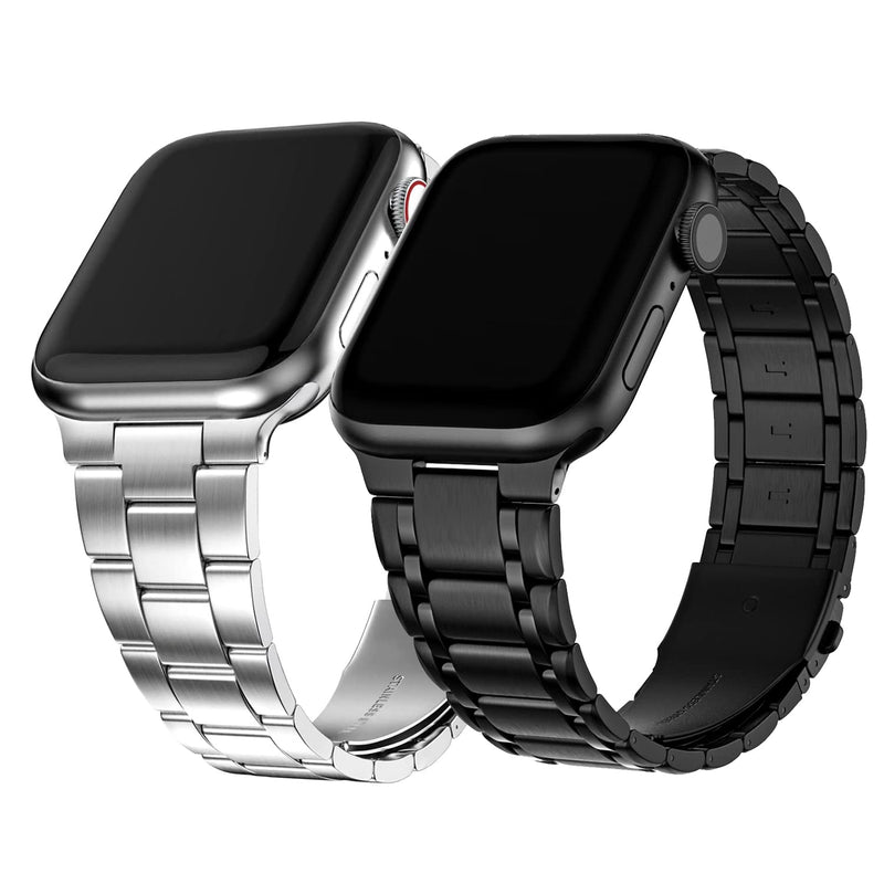 Fullmosa No-Tool Needed Band Compatible Apple Watch Band with Case 41mm 40mm 38mm Silver & Stainless Steel iWatch Band with Case 38mm 40mm 41mm Black