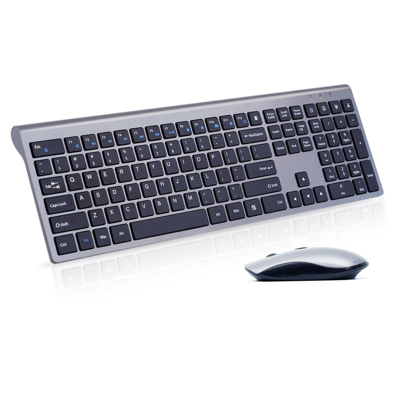 Wireless Keyboard and Mouse, Ultra-Thin Full-Size Keyboard Mouse Combo with USB Receiver, Quiet Click, 2400 DPI, Cordless Scissor Switch Keyboard Set for Laptop PC Computer Windows Mac - Black Gray KM426-Gray