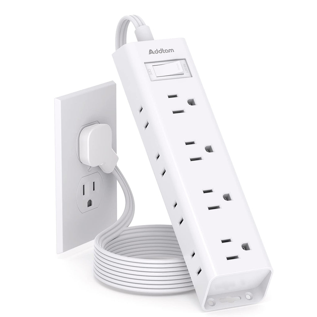 10FT Extension Cord - Power Strip Surge Protector, Flat Plug, Addtam 12 Widely Outlets 3 Sides Outlet Extender, 900J, Wall Mount, Desk Charging Station Compact for Home Office Dorm Room Essentials 10 ft