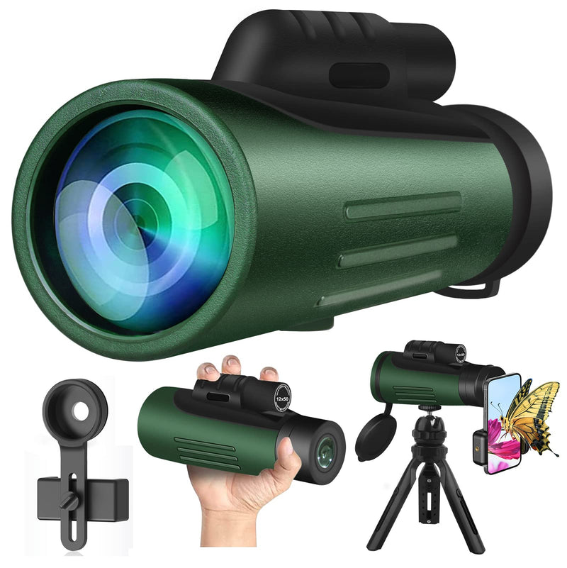 12x50 Monocular Telescope for Adults,High Powered Monocular with Phone Adapter Tripod,Hunting,Wildlife,Bird,Watching,Travel Hiking,Camping,Great
