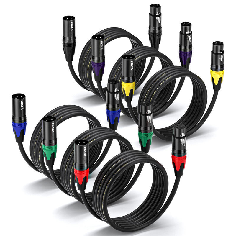 EBXYA XLR Cables, 1.5 Feet 6-Pack XLR Male to Female Microphone Cable, 3-Pin Balanced XLR Speaker Cable, Multi-Colored Mic Cord for Mic Mixer, Speaker Systems, Radio Station, Podcast